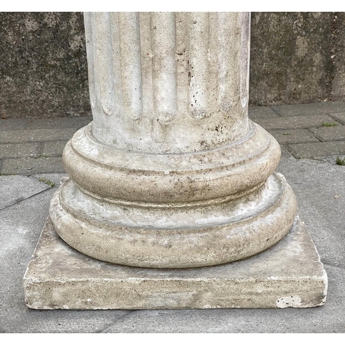 231 - GARDEN COLUMN, well weathered reconstituted stone fluted cylindrical column and square base, 109cm H... 