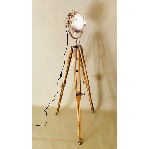 341 - STUDIO FLOOR LAMP, vintage design, chrome finish, raised on an ash tripod base, 155cm H.