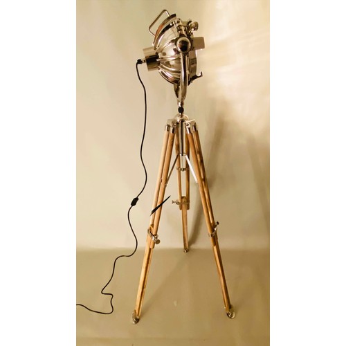 341 - STUDIO FLOOR LAMP, vintage design, chrome finish, raised on an ash tripod base, 155cm H.