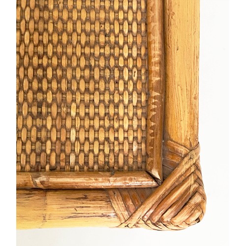 88 - BAMBOO LAMP TABLES, a pair, bamboo framed each with two wicker panelled shelves, 64cm H x 36cm W x 3... 