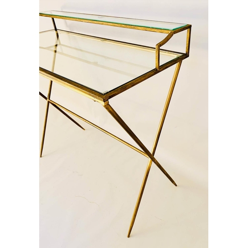 327 - WRITING DESK, 87cm H x 95cm W x 42cm D, 1960s French style, glass and gilt metal.