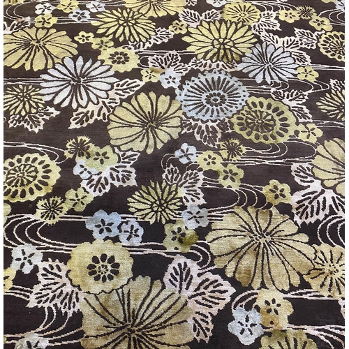 63 - EMMA GARDNER DESIGN CARPET, 370cm x 293cm 'Flower on Water', hand knotted wool and Chinese silk.