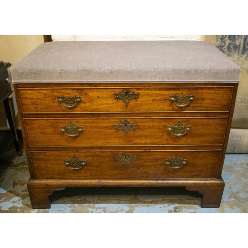 248 - CHEST, 71cm H x 92cm W x 48cm D, George II mahogany with later grey chenille padded top above three ... 