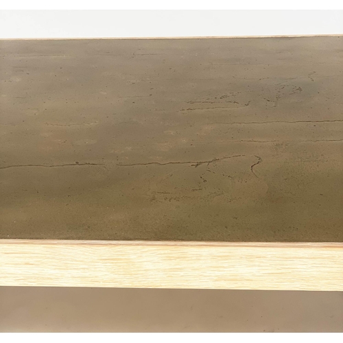 241 - JULIAN CHICHESTR COFFEE TABLE, brass rounded rectangular and bleached oak, 130cm W x 38cm H x 84cm D... 