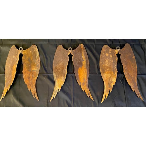 290 - WALL HANGING ANGEL WINGS, three, 38cm x 63cm, metal with oxidised finish. (3)