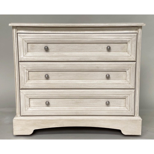 140 - COMMODE, French style grey painted with three long drawers, 44cm D x 82cm W x 74cm H.