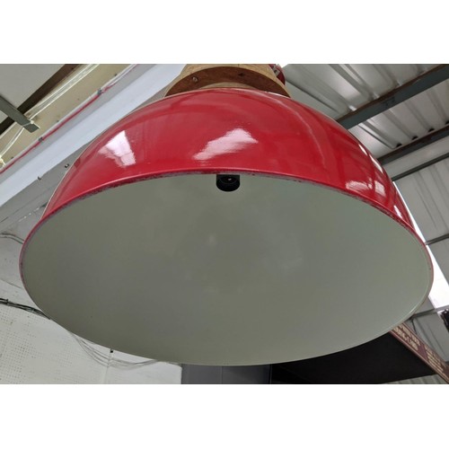 317 - CEILING PENDANT LIGHTS, a pair, each 49cm H x 51cm W, factory style design, red painted finish.