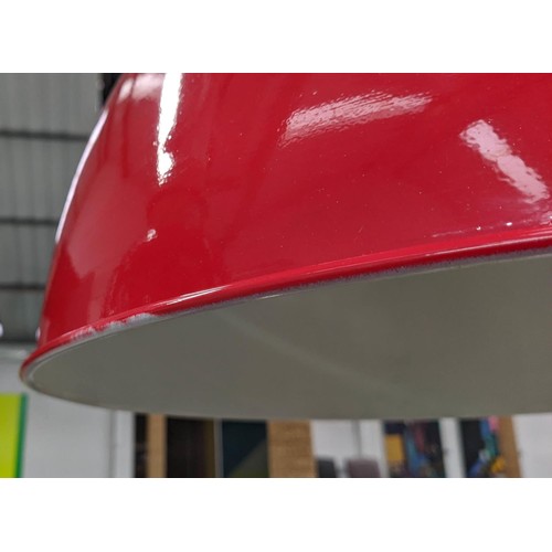 317 - CEILING PENDANT LIGHTS, a pair, each 49cm H x 51cm W, factory style design, red painted finish.