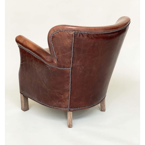 181 - 'LITTLE PROFESSOR' ARMCHAIR, 75cm H x 68cm W, 'Halo' tan leather and close nailed with rounded back ... 