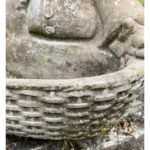 178 - GARDEN GNOME PLANTERS, a pair, weathered reconstituted stone with traces of colour, 35cm W x 41cm H.... 