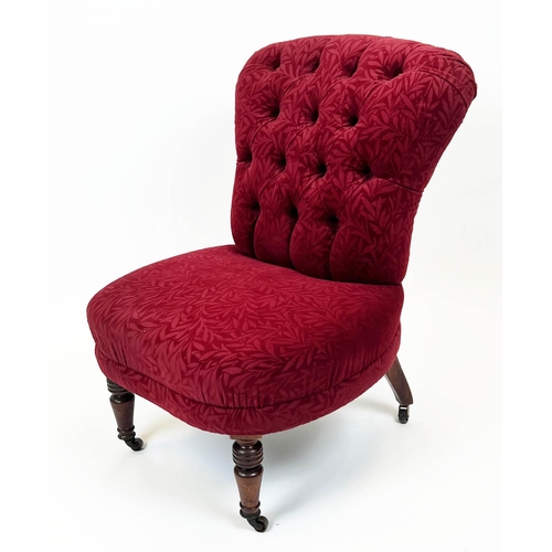 109 - SLIPPER CHAIR, 81cm H x 59cm W, 19th century French in leaf patterned red velvet and foliate materia... 