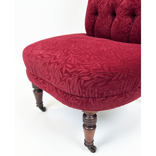 109 - SLIPPER CHAIR, 81cm H x 59cm W, 19th century French in leaf patterned red velvet and foliate materia... 