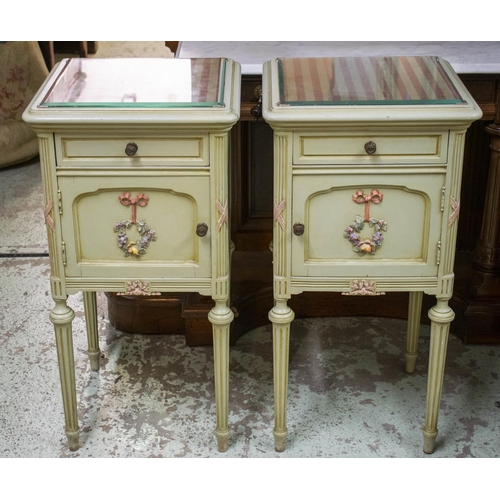 114 - BEDSIDE CABINETS, 80cm H x 40cm W x 40cm D, a pair, each with drawer and door, en suite with previou... 