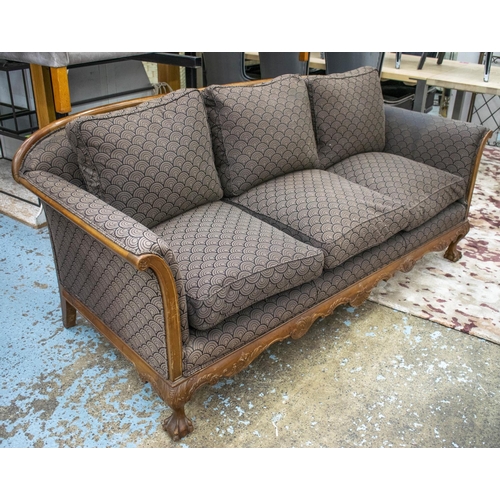 117 - SOFA, 86cm H x 193cm w x 86cm D, early 20th century German walnut in scale patterned upholstery, by ... 