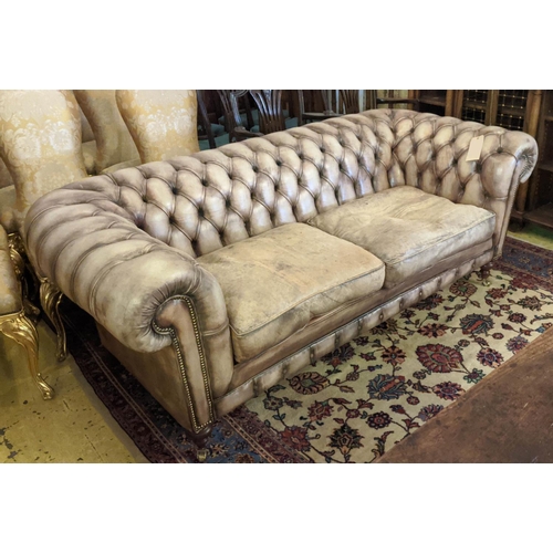 119 - CHESTERFIELD SOFA, 208cm W x 96cm D x 81cm H, in buttoned brown leather.