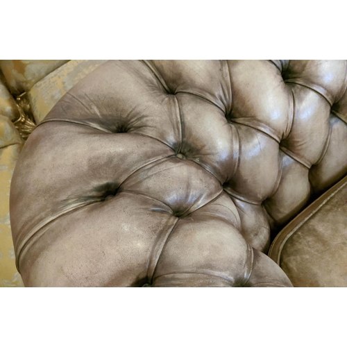 119 - CHESTERFIELD SOFA, 208cm W x 96cm D x 81cm H, in buttoned brown leather.