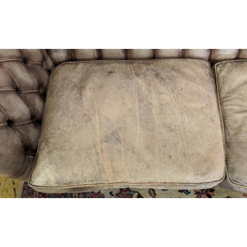 119 - CHESTERFIELD SOFA, 208cm W x 96cm D x 81cm H, in buttoned brown leather.