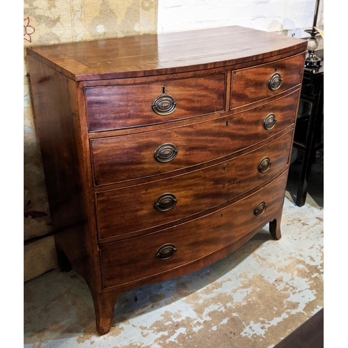 121 - BOWFRONT CHEST, 107cm W x 107cm H x 54cm D, George III mahogany with five drawers.