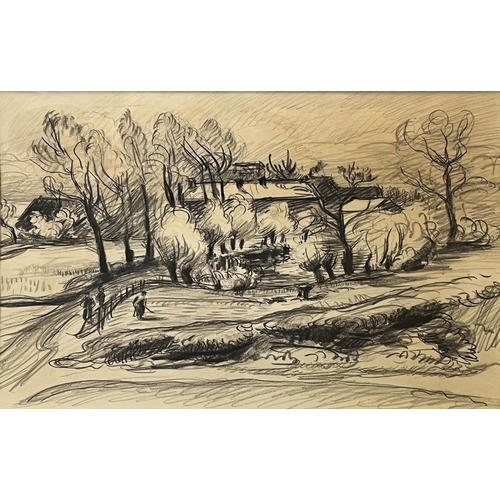 14 - LEO PROKHOWNIK (German 1875-1936) 'Kloster, Hiddensee Farms and Pond', charcoal on paper, circa 1928... 