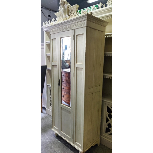 175 - ARMOIRE, 85cm W x 47cm D x 217cm H, 20th century cream painted in a distressed finished, with a carv... 