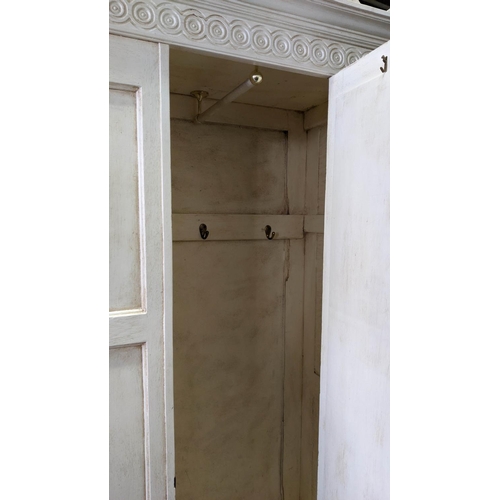 175 - ARMOIRE, 85cm W x 47cm D x 217cm H, 20th century cream painted in a distressed finished, with a carv... 