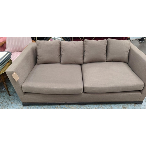 256 - SOFA AND CHAIR COMPANY SOFA, 63cm H x 105cm W x 210cm W, brown fabric upholstered.