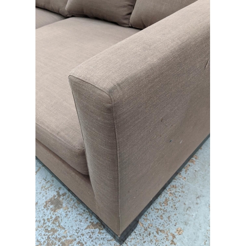 256 - SOFA AND CHAIR COMPANY SOFA, 63cm H x 105cm W x 210cm W, brown fabric upholstered.