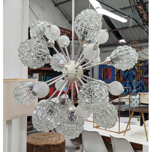 258 - CEILING PENDANT LIGHT, twelve branch, 1960s Italian style, glass shades, 120cm drop.