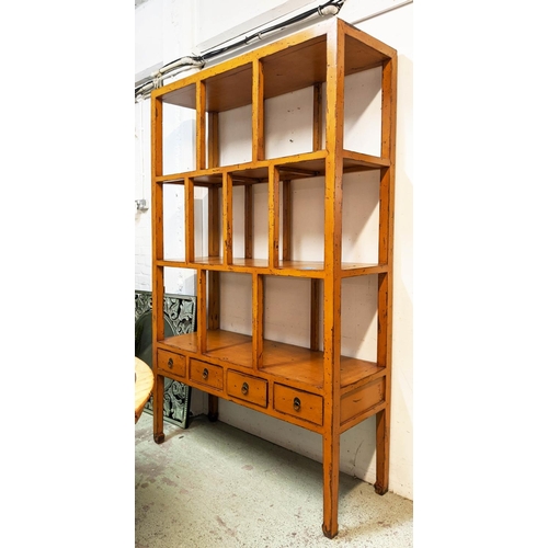 260 - ROOM DIVIDER, 130cm x 46cm x 209.5cm, Chinese Shanki style, aged painted finish, three shelves with ... 