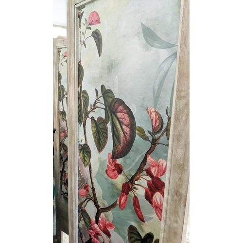 261 - FLOOR STANDING FOLDING SCREEN, 183cm H, four fold with leaf and floral decoration.