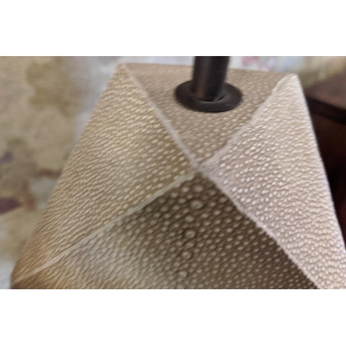 266 - TABLE LAMPS, a pair, 55cm H faux shagreen. (no shades). (2)