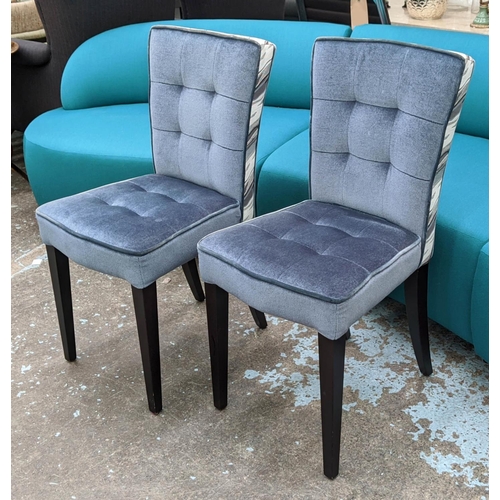 269 - DINING CHAIRS, a set of six, each 45cm W x 90cm H, blue chenille with patterned back. (6)