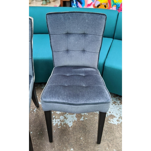 269 - DINING CHAIRS, a set of six, each 45cm W x 90cm H, blue chenille with patterned back. (6)