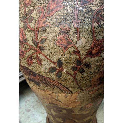 307 - VASE, 80cm H, Decoupage finish, ceramic with wooden top and base.