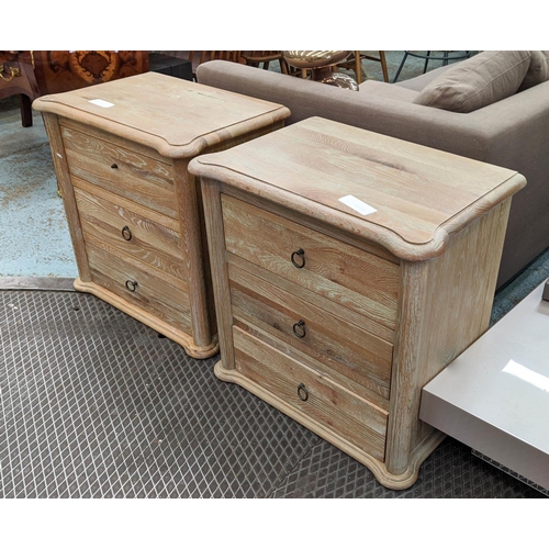 312 - LOAF SIDE CHESTS, a pair, each with three drawers, 67cm x 44cm x 66cm. (2)