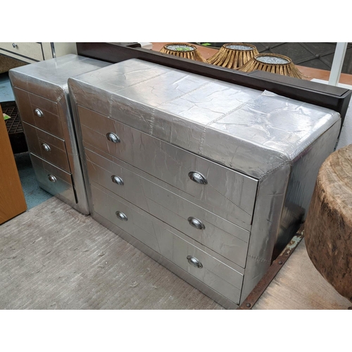 316 - CHEST OF DRAWERS, 105cm W x 40cm D x 83cm H, aviator style and side chest to match, 50cm W. (2)