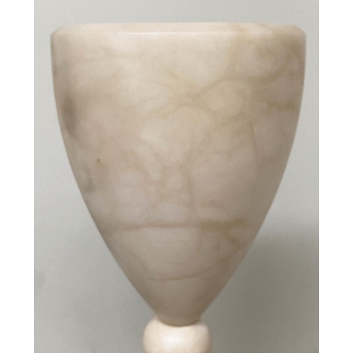 76 - ALABASTER LAMP, vase form with bevelled cut glass stepped base, 39cm H.