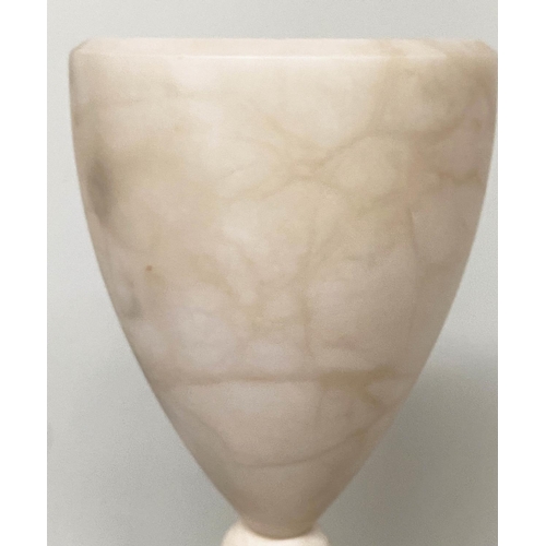 76 - ALABASTER LAMP, vase form with bevelled cut glass stepped base, 39cm H.