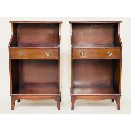 83 - BEDSIDE LAMP TABLES, a pair, George III style mahogany each with drawer and undertier, 46cm W x 27cm... 