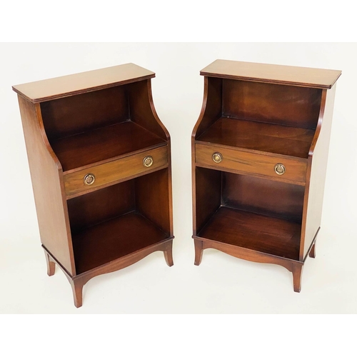 83 - BEDSIDE LAMP TABLES, a pair, George III style mahogany each with drawer and undertier, 46cm W x 27cm... 