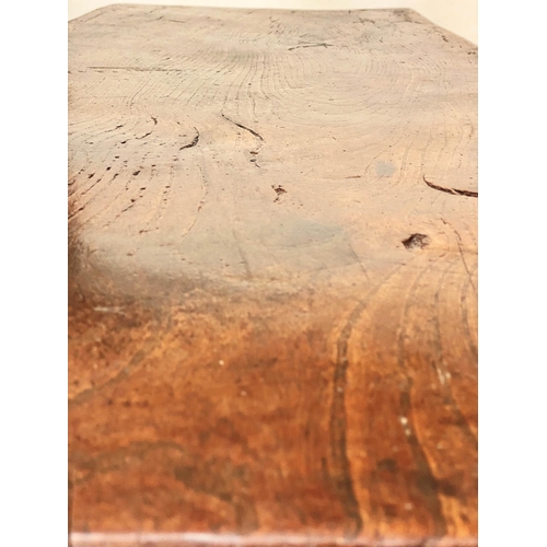 87 - REFECTORY TABLE, antique English elm, the single planked top raised upon twin turned pillar supports... 