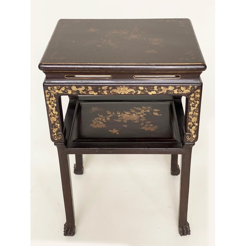 89 - OCCASIONAL TABLE, early 20th century Chinese lacquered and gilt Chinoiserie decorated with two tiers... 