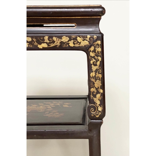 89 - OCCASIONAL TABLE, early 20th century Chinese lacquered and gilt Chinoiserie decorated with two tiers... 