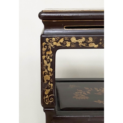 89 - OCCASIONAL TABLE, early 20th century Chinese lacquered and gilt Chinoiserie decorated with two tiers... 