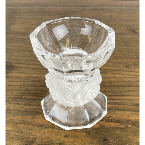 9 - LALIQUE ARABESQUE VASE, a Bucolique perfume bottle with stopper, a heart paperweight, a Gao ashtray,... 