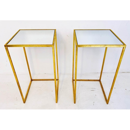 248 - SIDE TABLES, a pair, 66cm H x 36cm W, 1960s French style, gilt metal and mirror.