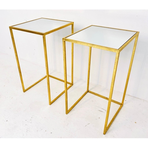 248 - SIDE TABLES, a pair, 66cm H x 36cm W, 1960s French style, gilt metal and mirror.