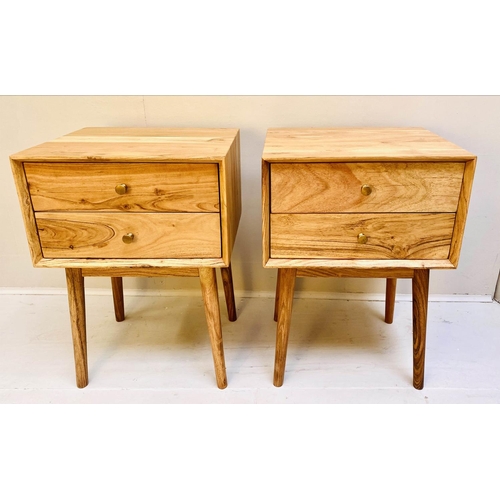 249 - SIDE CHESTS, a pair, 1960s Danish style, each with two drawers, 63cm x 45cm x 38cm.