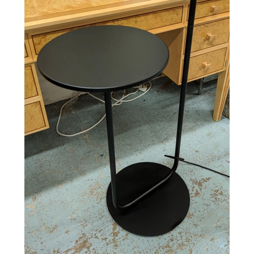 281 - READING FLOOR LAMP, French Art Deco style, black painted metal, glass shade, 176cm H, with table bui... 