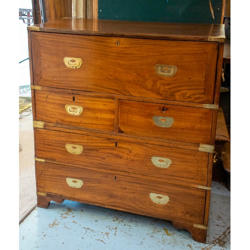 171 - CAMPAIGN SECRETAIRE CHEST, 104cm H x 94cm W x 47cm D, 19th century camphorwood and brass bound with ... 